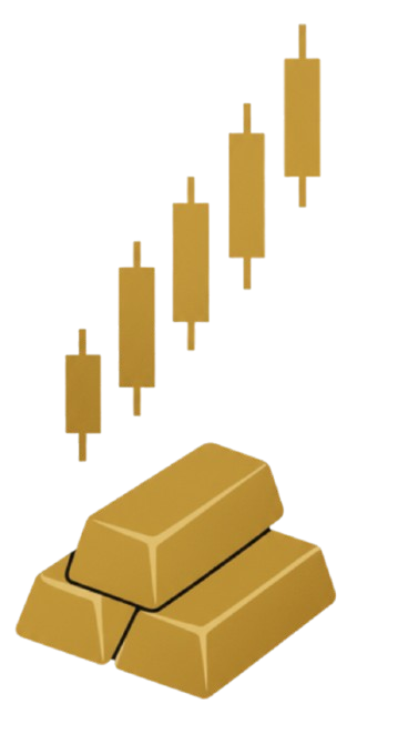 Gold bars and trading chart